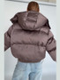 Women's Cropped Puffy Jacket Detachable Hood Drawstring Waist Drop Shoulder Long Sleeve Loose Padded Winter Down Jackets