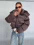 Women's Cropped Puffy Jacket Detachable Hood Drawstring Waist Drop Shoulder Long Sleeve Loose Padded Winter Down Jackets