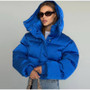 Women's Cropped Puffy Jacket Detachable Hood Drawstring Waist Drop Shoulder Long Sleeve Loose Padded Winter Down Jackets