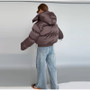 Women's Cropped Puffy Jacket Detachable Hood Drawstring Waist Drop Shoulder Long Sleeve Loose Padded Winter Down Jackets