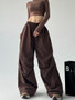 Women's Brown Parachute Pants 2026 Summer New Loose Straight Wide Leg Trousers Casual Quick Dry Cargo Pants Streetwear