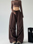 Women's Brown Parachute Pants 2026 Summer New Loose Straight Wide Leg Trousers Casual Quick Dry Cargo Pants Streetwear