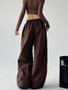 Women's Brown Parachute Pants 2026 Summer New Loose Straight Wide Leg Trousers Casual Quick Dry Cargo Pants Streetwear