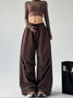 Women's Brown Parachute Pants 2026 Summer New Loose Straight Wide Leg Trousers Casual Quick Dry Cargo Pants Streetwear