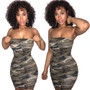In Stock! Wish Amazon European and American Hot-Selling Sexy Chest-Wrapped Digital Print Camouflage Nightclub Hip-Covering Dress