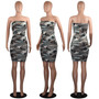 In Stock! Wish Amazon European and American Hot-Selling Sexy Chest-Wrapped Digital Print Camouflage Nightclub Hip-Covering Dress