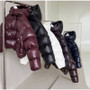 Women's Glossy Shiny Hooded Zip Cropped Puffer Jacket Oversized Loose Fit Long Sleeve Elastic Cuff Padded Warm Casual Winter Top