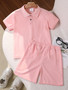 Solid Color Unisex Polo 2PCS Set - Summer Short Sleeve Shirt & Shorts Wholesale