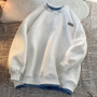 Green sweater men's and women's Hong Kong style spring and autumn top new oversize fake two-piece coat top couple wear lazy