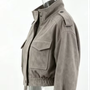 Women Faux Suede Cropped Jacket Stand Collar Snap Button Epaulet Detail Long Sleeve Loose Moto Outerwear Edgy Fall Daily Jackets