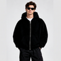 Men's Black Full Zip-Up Hoodie French Terry 100% Cotton Oversized Fit Winter Kangaroo Pocket Casual Streetwear Jacket Custom