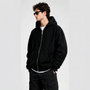 Men's Black Full Zip-Up Hoodie French Terry 100% Cotton Oversized Fit Winter Kangaroo Pocket Casual Streetwear Jacket Custom