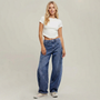 Barrel Leg Jeans Women Curved Seam Baggy Wide Leg Vintage Washed Denim Pants US Ready Stock