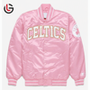 Winter Green Celtics Custom Embroidery Letterman Baseball Casual Stylish Satin Bomber Jacket Stand Collar Front Men's