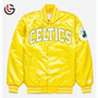 Winter Green Celtics Custom Embroidery Letterman Baseball Casual Stylish Satin Bomber Jacket Stand Collar Front Men's