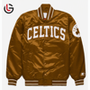 Winter Green Celtics Custom Embroidery Letterman Baseball Casual Stylish Satin Bomber Jacket Stand Collar Front Men's