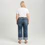 Vintage Cuffed Jeans Women Plus Size High Waist Relaxed Straight Leg Washed Denim Pants US Stock