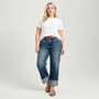 Vintage Cuffed Jeans Women Plus Size High Waist Relaxed Straight Leg Washed Denim Pants US Stock