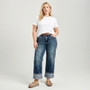 Vintage Cuffed Jeans Women Plus Size High Waist Relaxed Straight Leg Washed Denim Pants US Stock