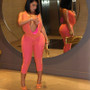 Joskaa Sexy Patchwork 2 Piece Set Women Cowl Neck Halter Backless Tie-Up Crop Top+High Waist Capri Pants Matching Party Clubwear