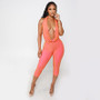 Joskaa Sexy Patchwork 2 Piece Set Women Cowl Neck Halter Backless Tie-Up Crop Top+High Waist Capri Pants Matching Party Clubwear