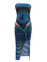 XZ8036 New Explosions European and American Women's Mesh Printing Strapless High Vent Sexy Long dress
