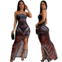 XZ8036 New Explosions European and American Women's Mesh Printing Strapless High Vent Sexy Long dress