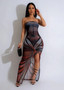 XZ8036 New Explosions European and American Women's Mesh Printing Strapless High Vent Sexy Long dress