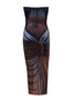 XZ8036 New Explosions European and American Women's Mesh Printing Strapless High Vent Sexy Long dress