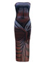 XZ8036 New Explosions European and American Women's Mesh Printing Strapless High Vent Sexy Long dress
