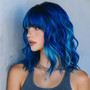 2026 New 14-Inch Blue Wave Head High-Gloss Ladies Wig-Hair Tail Micro-Volume Natural Bangs with Transparent Lace SM493-4