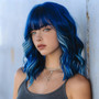 2026 New 14-Inch Blue Wave Head High-Gloss Ladies Wig-Hair Tail Micro-Volume Natural Bangs with Transparent Lace SM493-4