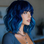 2026 New 14-Inch Blue Wave Head High-Gloss Ladies Wig-Hair Tail Micro-Volume Natural Bangs with Transparent Lace SM493-4