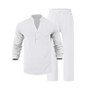Cross-Border Men's Linen Autumn Loose Casual Breathable V-Neck Henley Shirt Long-Sleeve Long Pants Set Autumn New Arrivals