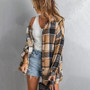 Trendy European and American Plaid Shirt for Women, Long-Sleeve, Turn-Down Collar, Button-Up, Simple Style, Autumn and Winter Women's Shirt, New Plaid Jacket for Women