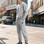 Cross-Border Men's American Autumn and Winter Heavyweight Fleece Round Neck Sweatshirt Suit Loose Simple Casual Sweatshirt Two-Piece Set