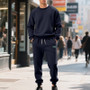 Cross-Border Men's American Autumn and Winter Heavyweight Fleece Round Neck Sweatshirt Suit Loose Simple Casual Sweatshirt Two-Piece Set