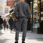 Cross-Border Men's American Autumn and Winter Heavyweight Fleece Round Neck Sweatshirt Suit Loose Simple Casual Sweatshirt Two-Piece Set