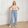 Plus Size Jeans Women Elastic Waist Light Blue Straight Leg Relaxed Denim Pants US Ready Stock