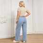 Plus Size Jeans Women Elastic Waist Light Blue Straight Leg Relaxed Denim Pants US Ready Stock