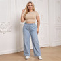 Plus Size Jeans Women Elastic Waist Light Blue Straight Leg Relaxed Denim Pants US Ready Stock
