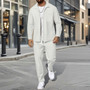2025 Cross-Border Men's Autumn Waffle Solid Color Zipper Placket Pocket Lapel Slim Cardigan Men's Jacket Suit