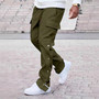 Men's Cargo Pants Streetwear Snap Button Side Open Straight Trousers Casual Drawstring Waist Multi Pocket Pants