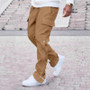 Men's Cargo Pants Streetwear Snap Button Side Open Straight Trousers Casual Drawstring Waist Multi Pocket Pants