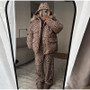 Leopard Print Women's Winter Down Jacket Pant Set Hooded Full Sleeve Zipper Jacket Elastic Waist Pants 2026 Warm Padded Coat Set