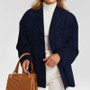 2024 Autumn Winter Women Jacket With Lapel Woman Casual Single Breasted Pocket Long Sleeve Short Coat Street Overcoat