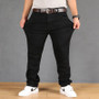 Plus Size Men's Solid Barrel Denim Pants For Spring Fall Casual Black Trendy Jeans For Men