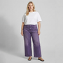 Purple Washed Jeans Women Plus Size High Waist Wide Leg Colored Denim Pants Front Pocket US Warehouse Stock