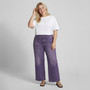 Purple Washed Jeans Women Plus Size High Waist Wide Leg Colored Denim Pants Front Pocket US Warehouse Stock