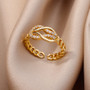 Luxury Zircon Geometric Rings For Women Stainless Steel Gold Color Open Ring Trendy Wedding Party Aesthetic Jewerly Gift Femme